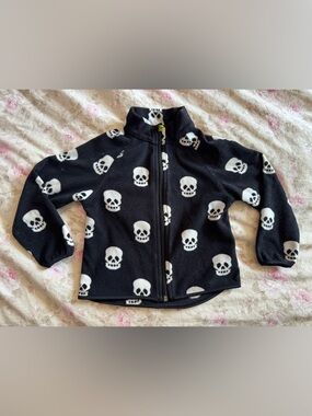 H&M Kids Black Fleece Jacket with White Skull Print